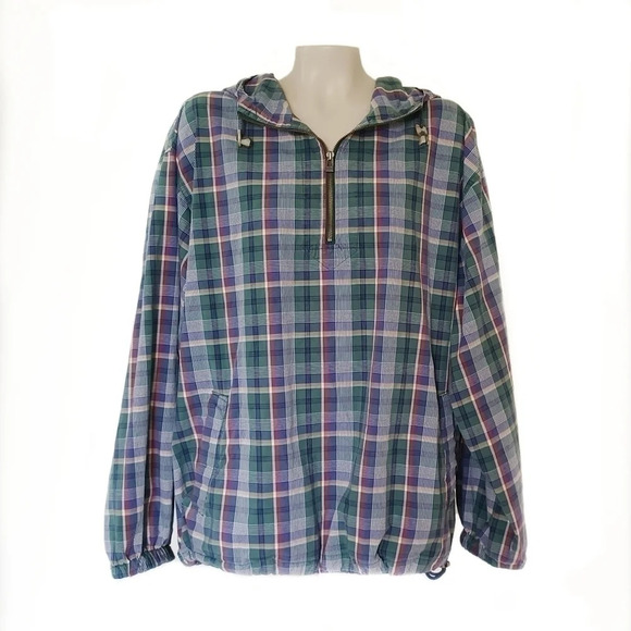 Vintage EDDIE Bauer Plaid Quarter Zip Windbreaker Jacket - Picture 2 of 8